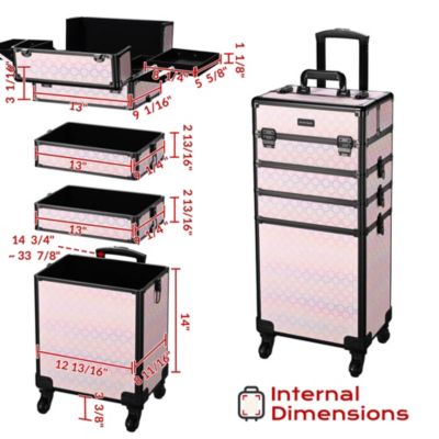 4in1 Rolling Makeup Train Case Cosmetic Organizer Blush ForgetMeNot