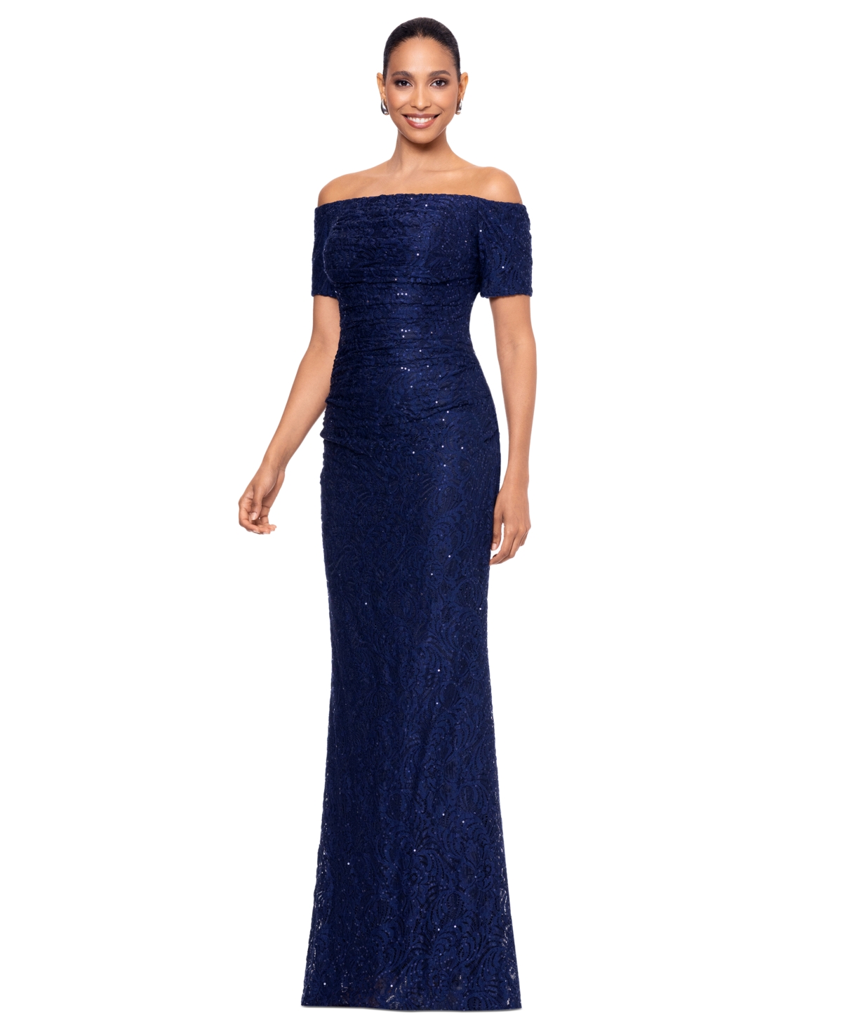 Xscape Women's Sequined Lace Off-The-Shoulder Gown