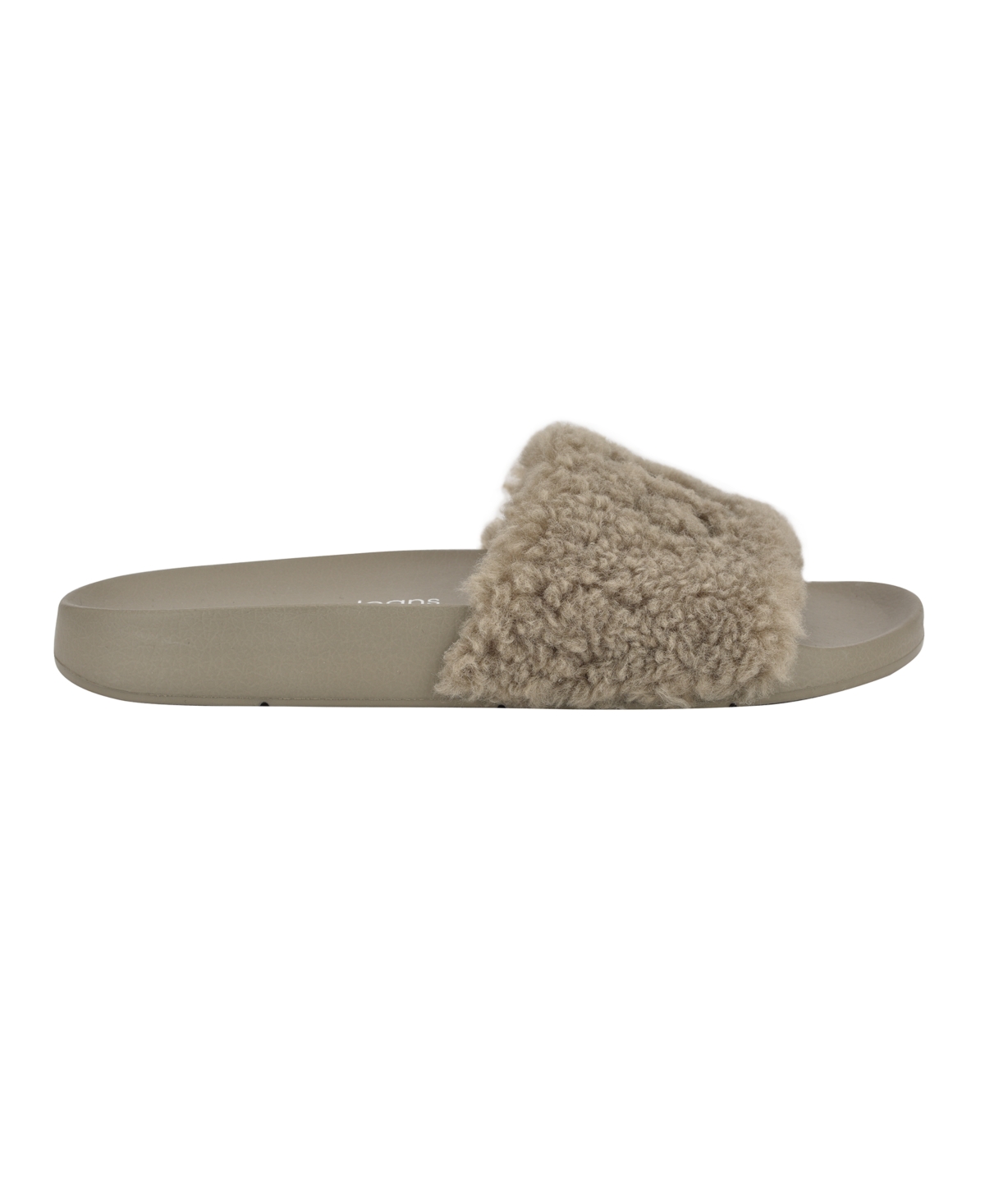 Calvin Klein Women's Amaya Fuzzy Slide Sandals In Light Grey Shearling Logo