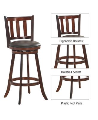 2 Pieces 360 Degree Swivel Wooden Counter Height Bar Stool Set with Cushioned Seat