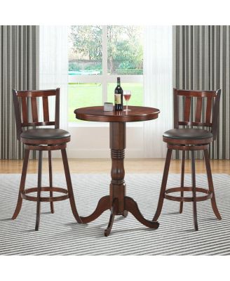 2 Pieces 360 Degree Swivel Wooden Counter Height Bar Stool Set with Cushioned Seat