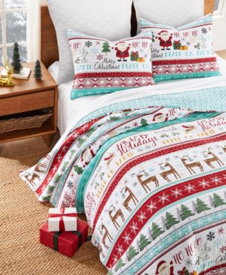 Merry Bright Ho Ho Holidays Reversible 3-Pc. Quilt Set, Full/Queen