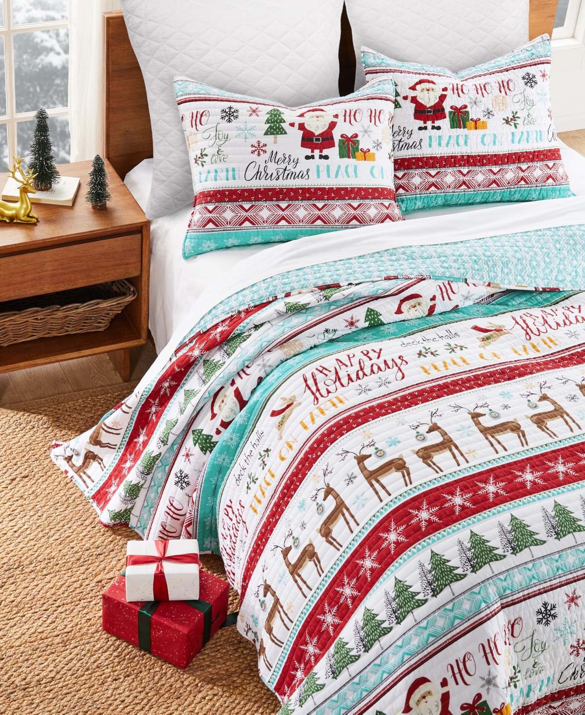 Levtex Merry Bright Ho Ho Holidays Reversible 3-pc. Quilt Set, King/california King In Blue