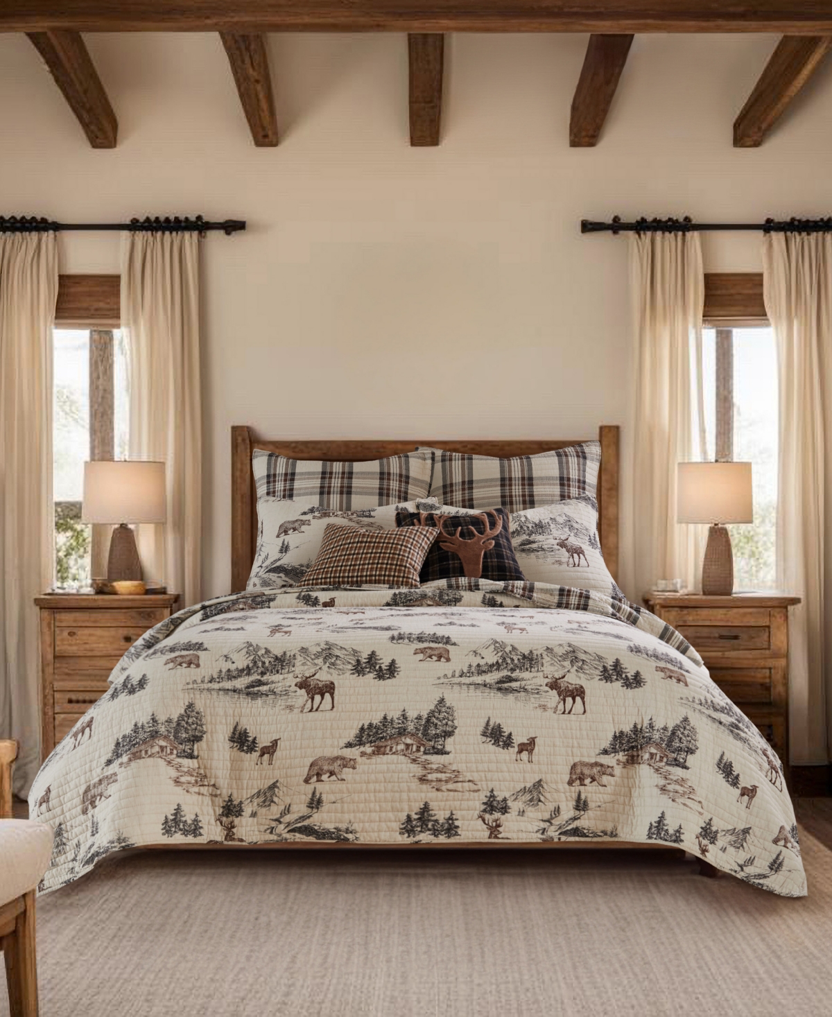 Levtex Lodge Toile Reversible 3-pc. Quilt Set, Full/queen In Tan