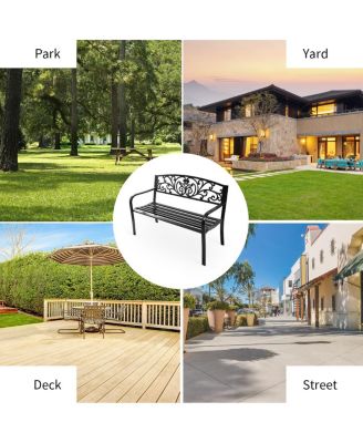 50 Inch Patio Park Steel Frame Cast Iron Backrest Bench Porch Chair