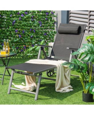 Adjustable Patio Folding Chaise Lounge Chair with Wheels