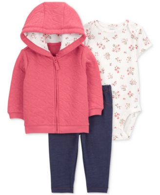 Carter's - Baby Girls 3-Pc. Hoodie, Bodysuit & Pants Set