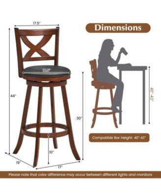 2 Pieces Classic Counter Height Swivel Bar Stool Set with X-shaped Open Back