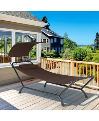 Patio Hanging Chaise Lounge Chair with Canopy Cushion Pillow and Storage Bag