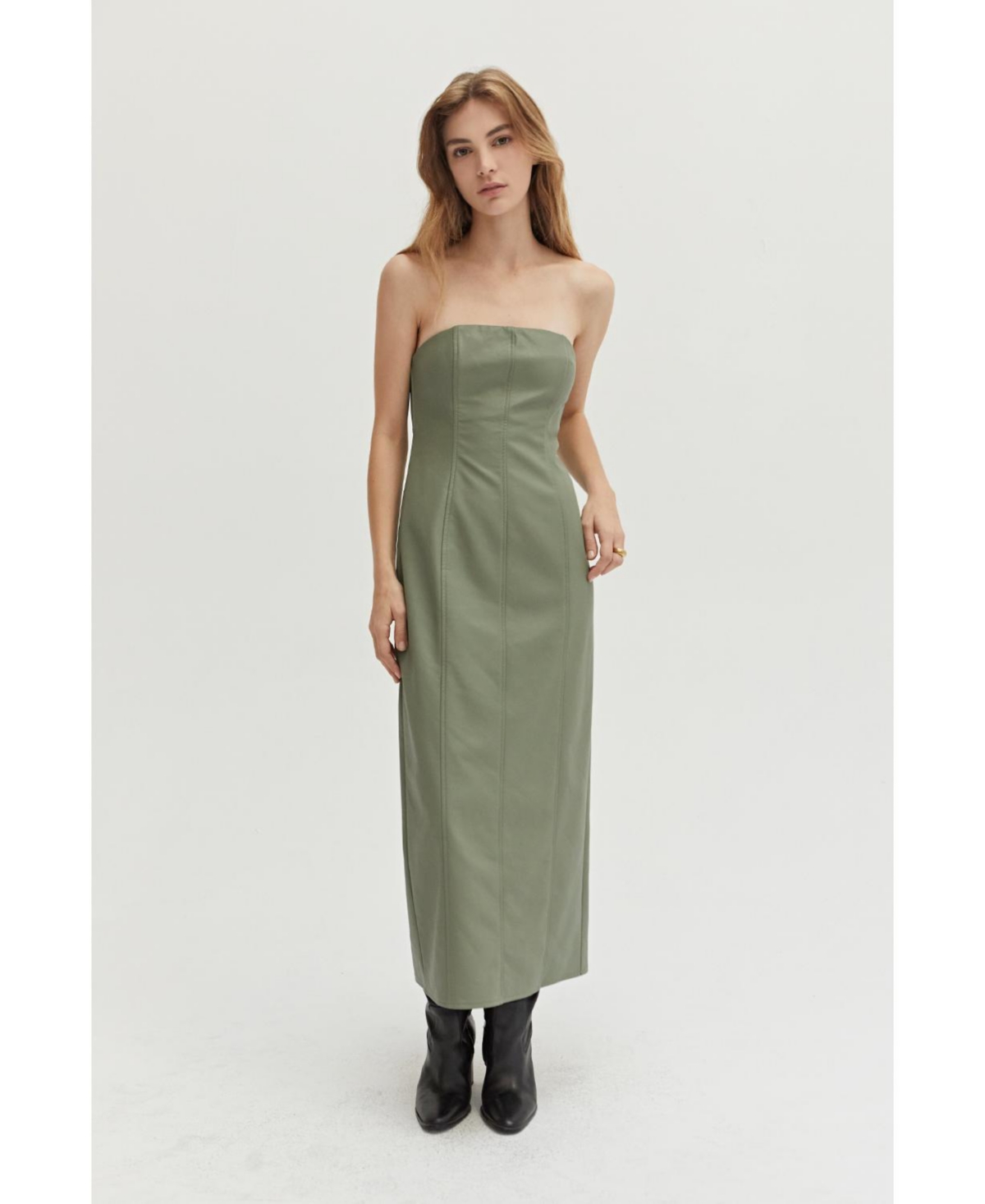 Women's Valentina Leather Tube Dress - Open green + eucalyptus