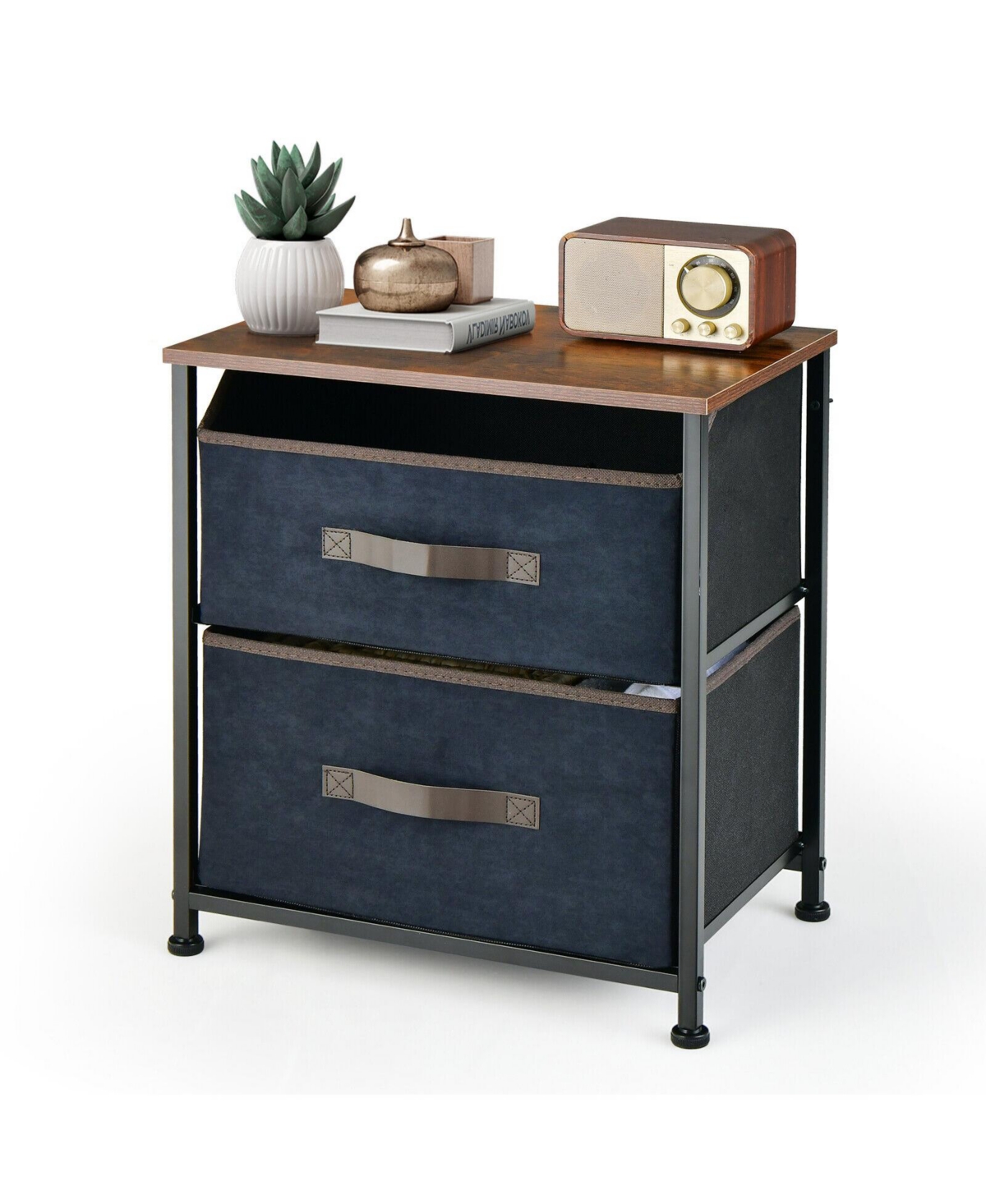 Sugift Height Industrial Nightstand with 2 Pull-out Fabric Drawers