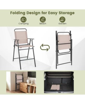 Patio Folding Bar Stool Set of 2 with Metal Frame and Footrest