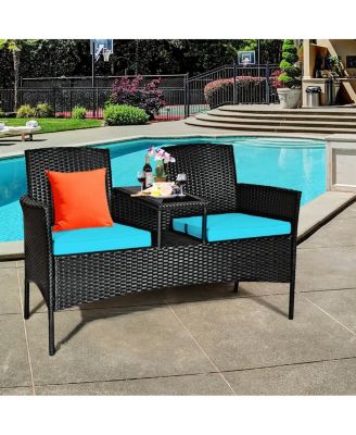 Wicker Patio Conversation Furniture Set with Removable Cushions and Table