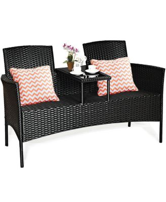 Wicker Patio Conversation Furniture Set with Removable Cushions and Table