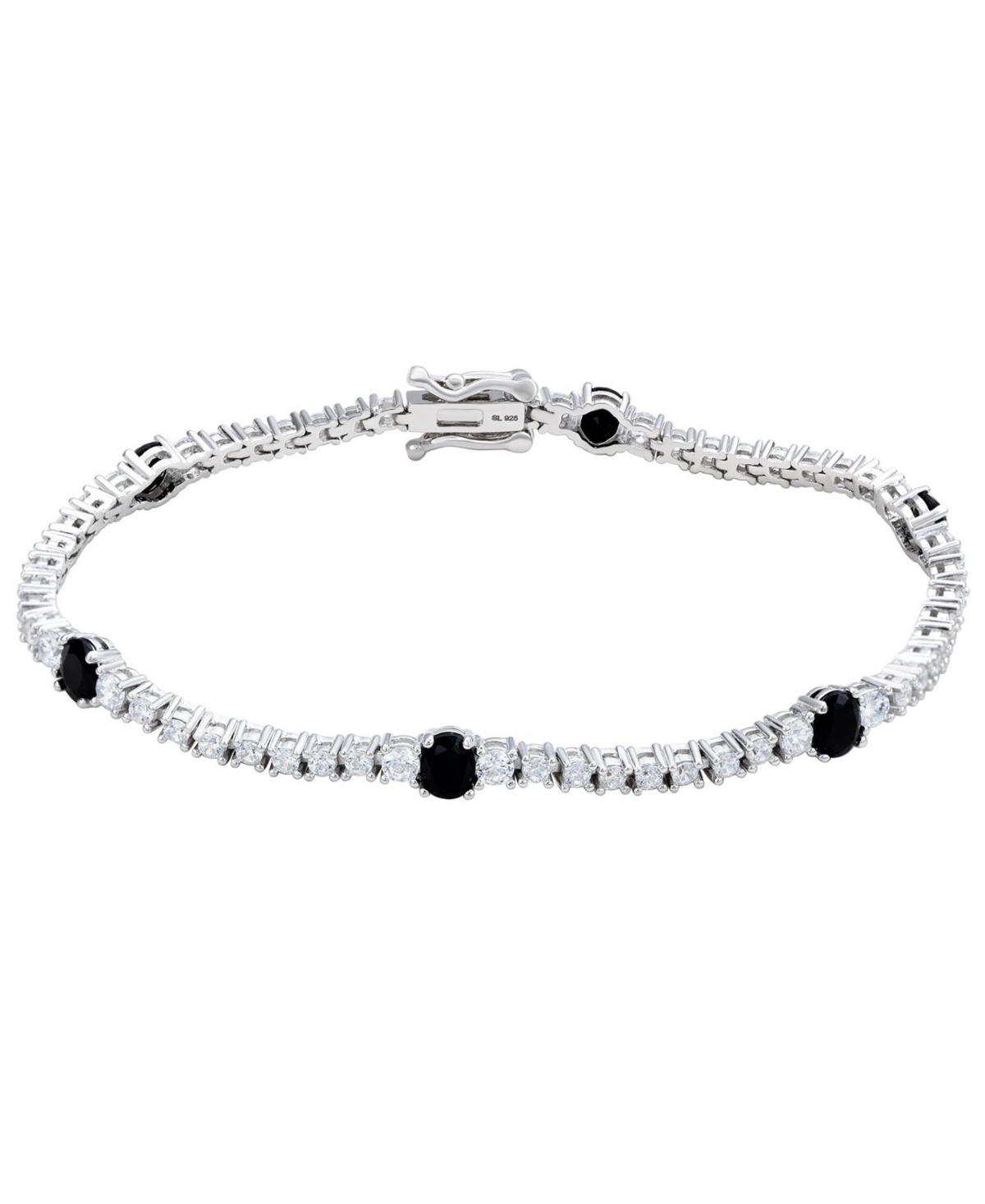 Suzy Levian Sterling Silver Black and White Cubic Zirconia Tennis Bracelet - Black