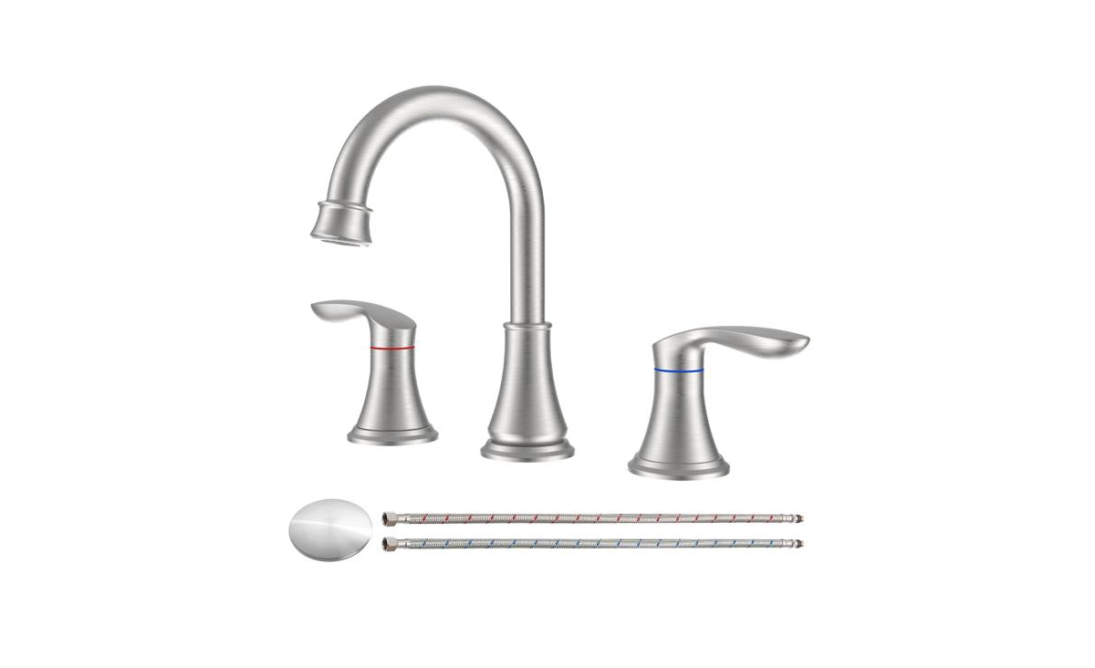 2-Handle 8-Inch Widespread Brushed Nickel Bathroom Sink Faucet for Lavatory Vanity Use - Silver
