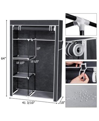 64" Portable Wardrobe Organizer with Clothes Rack and Shelves for Optimal Storage Solutions