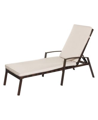 SUGIFT 2 Pieces Patio Rattan Reclining Chaise Lounge Chair with Cushion and Armrest