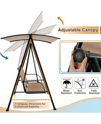 2-Seat Outdoor Canopy Swing with Comfortable Fabric Seat and Heavy-duty Metal Frame