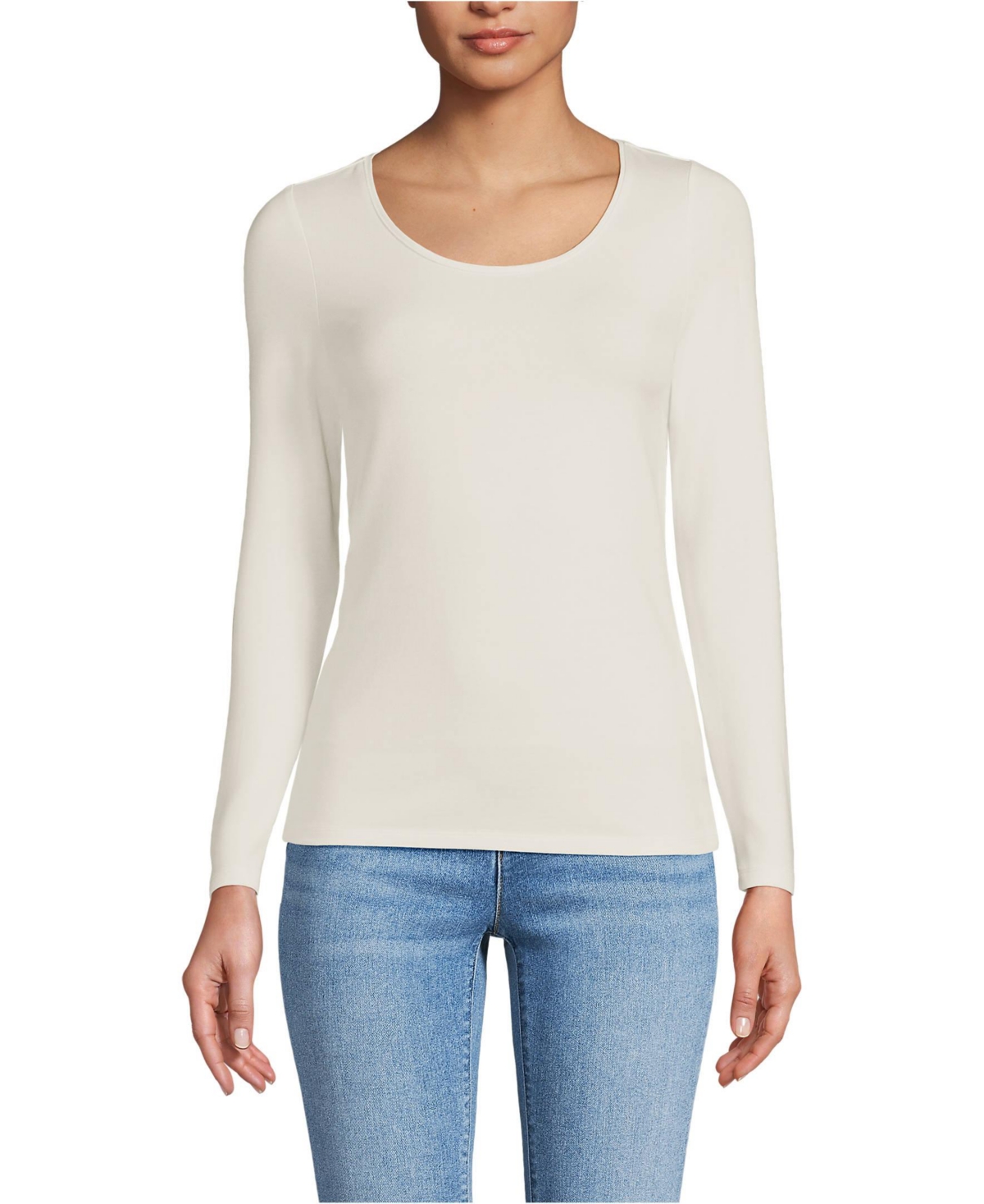 Lands' End Women's Lightweight Jersey Skimming Long Sleeve Scoop Neck T-shirt