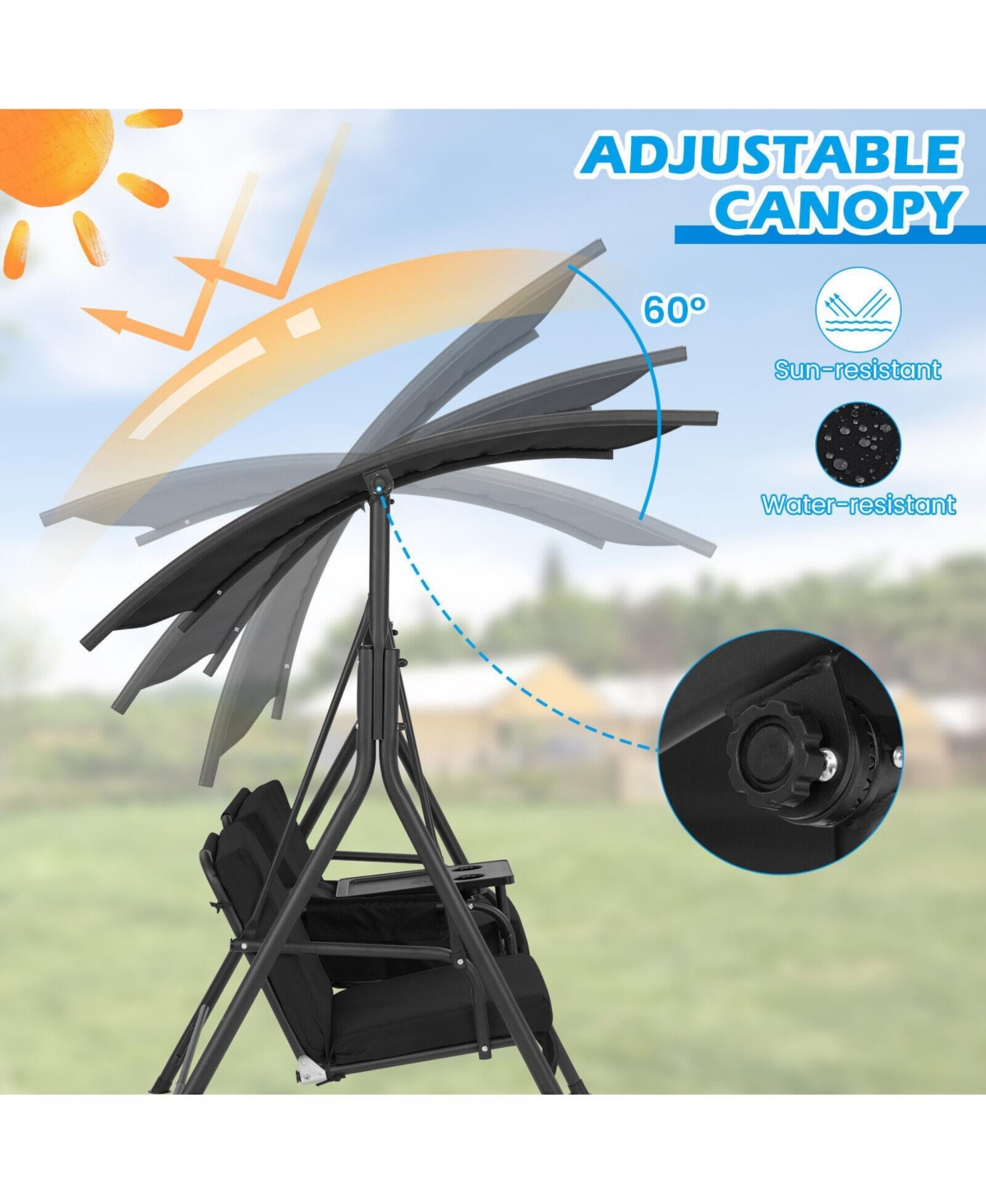 Sugift Porch Swing Chair with Adjustable Canopy