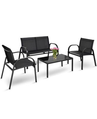 4 Pieces Patio Furniture Set with Glass Top Coffee Table