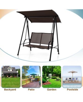 2-Seat Outdoor Canopy Swing with Comfortable Fabric Seat and Heavy-duty Metal Frame