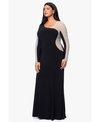 Plus Size Two-Tone One-Shoulder Asymmetric Gown