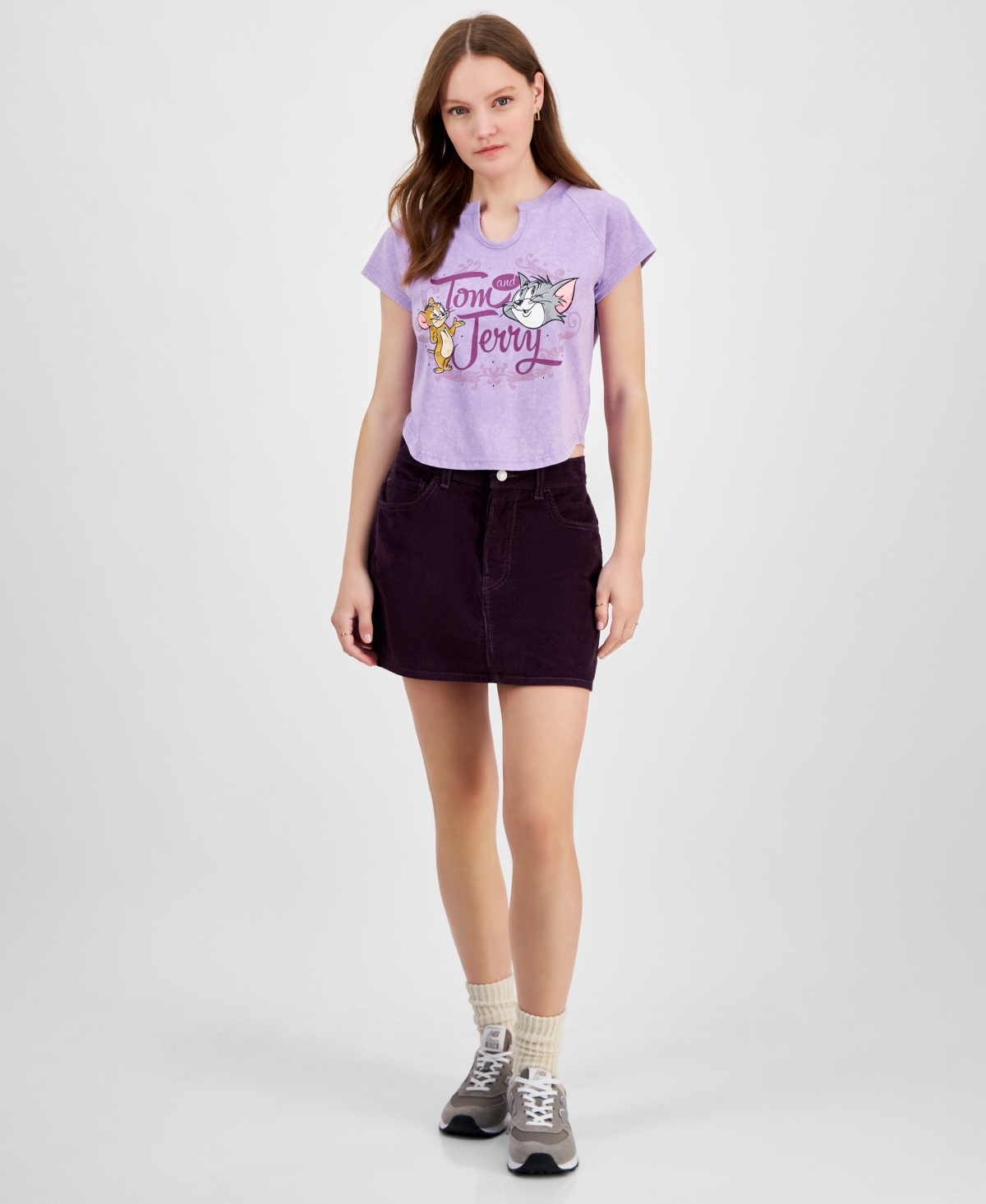 Shop Freeze 24-7 Juniors' Tom & Jerry Embellished Raglan Baby Tee In Purple