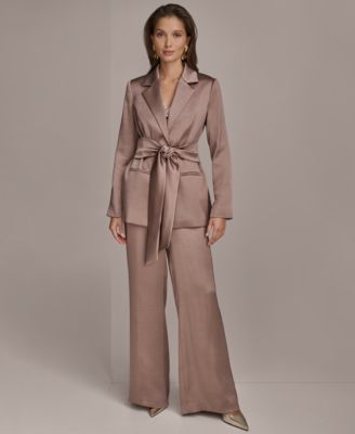 Charmeuse Tie Front Jacket Wide Leg Pants