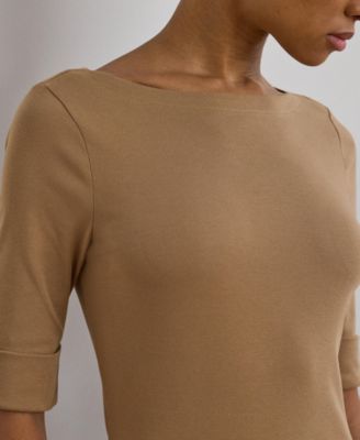 Stretch Cotton Boat Neck T-Shirt 