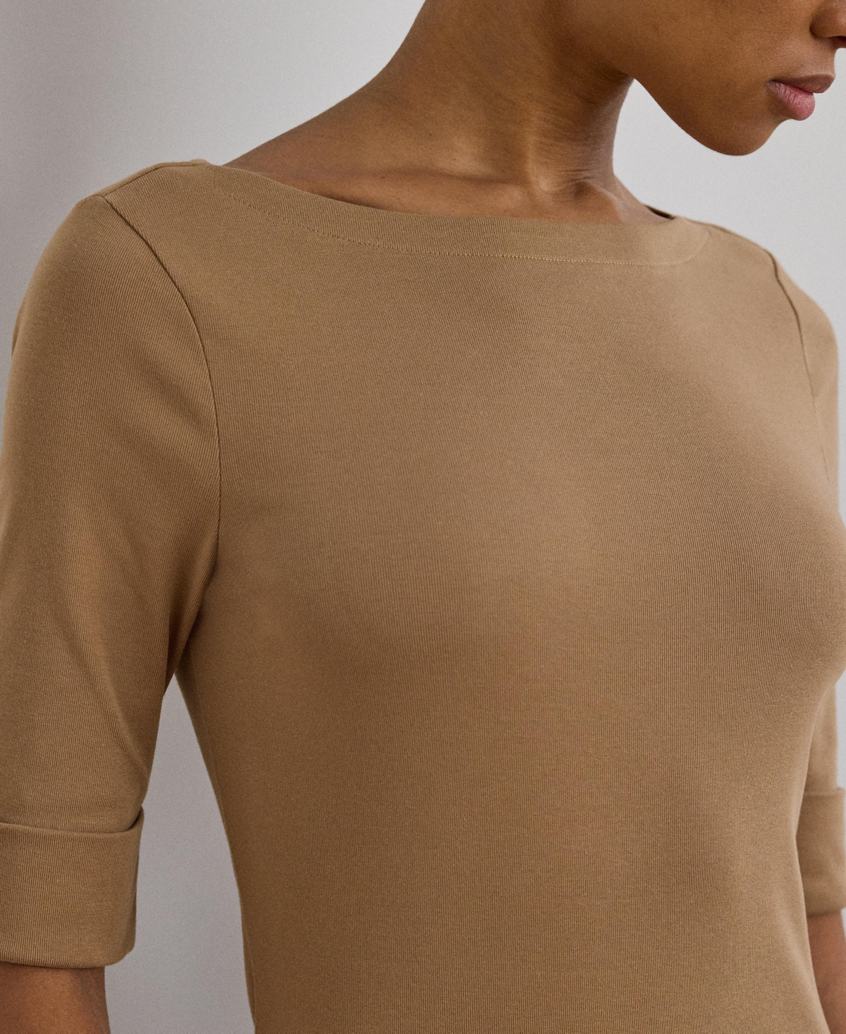 Shop Ralph Lauren Stretch Cotton Boatneck T-shirt In Classic Camel