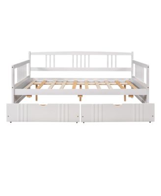 Full Size Wood Daybed with Two Drawers, Space-Saving Storage Bed for Bedroom & Guest Room