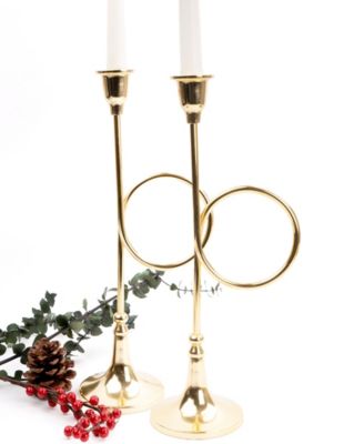 Large French Horn Candlesticks, Set of 2