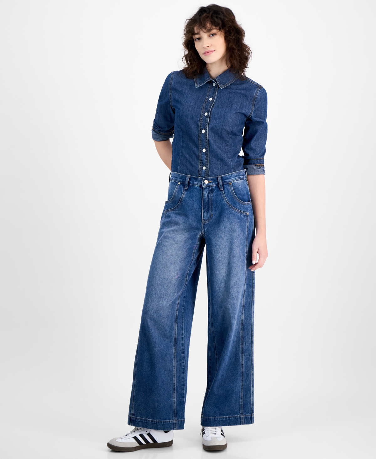 Shop And Now This Women's High-rise Seam-front Wide-leg Jeans, Exclusively At Macy's In Medium Wash