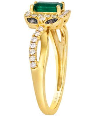 Emerald (1/3 ct. t.w.), Nude Diamond (1/4 ct. t.w.) & Chocolate Diamond Accent Ring in 14k Honey Gold