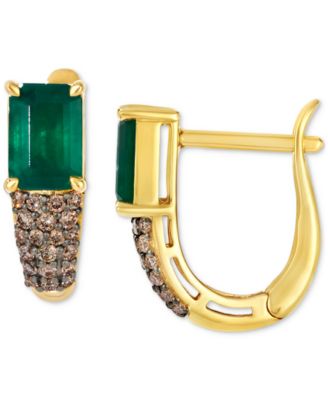 New Emerald (1-2/5 ct. t.w.) & Chocolate Diamond (1/4 ct. t.w.) Leverback Earrings in 14k Gold