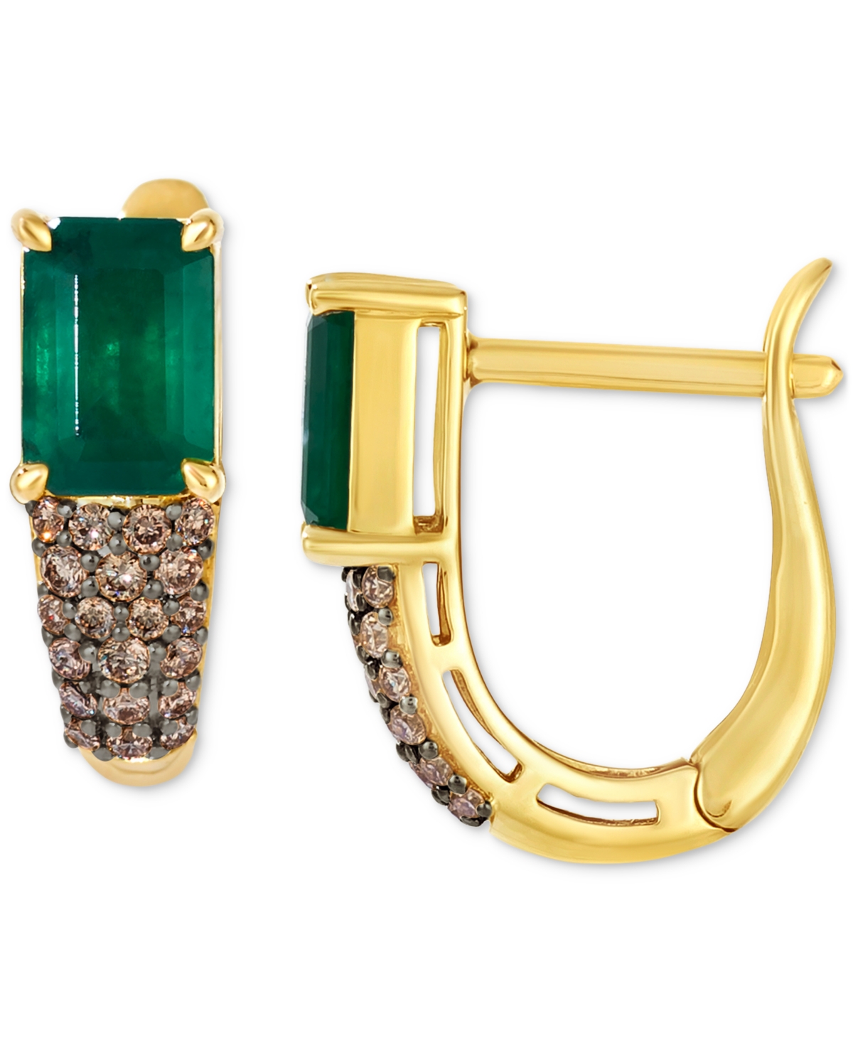 Le Vian New Emerald (1-2/5 Ct. T.w.) & Chocolate Diamond (1/4 Ct. T.w.) Leverback Earrings In 14k Gold In Yellow Gold