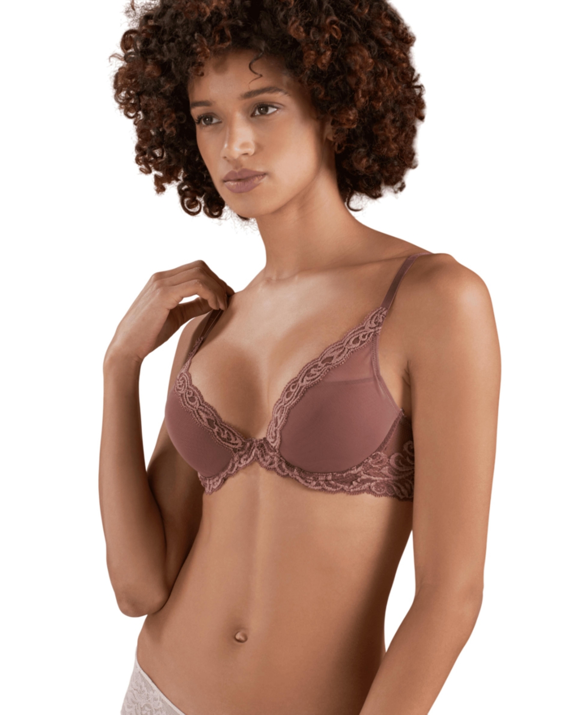 Natori Women's Feathers Lace Contour Underwire Plunge Bra
