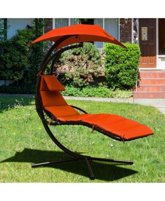 Hanging Chaise Lounger with Stand and Pillow for Outdoor