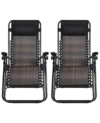 2 Pieces Folding Patio Rattan Zero Gravity Lounge Chair