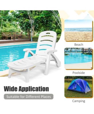 5 Position Adjustable Folding Lounger Chaise Chair on Wheels