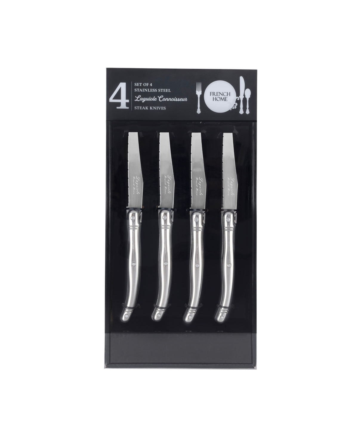 French Home Laguiole Connoisseur 4-piece Steak Knife Set With Handles In Silver