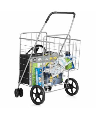 Foldable Metal Utility Cart with Jumbo Basket and Swivel Wheels for Grocery and Laundry