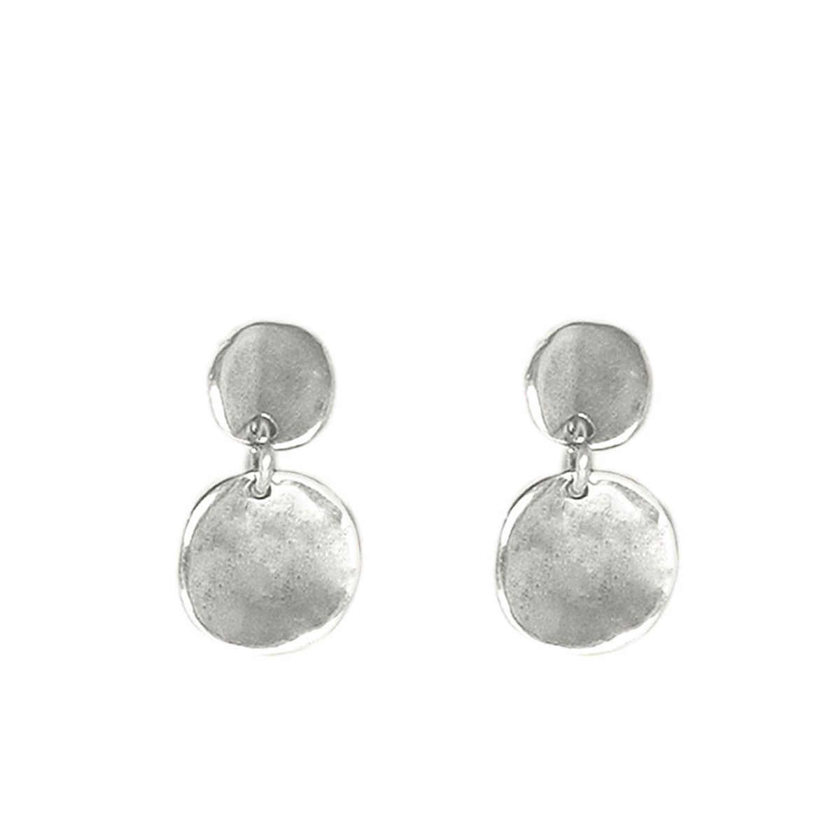 Unode50 Metal Clad Two Uneven Round Earrings In Silver