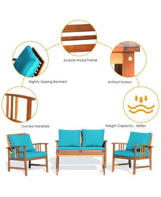 4 Pieces Wooden Patio Sofa Chair Set with Cushion