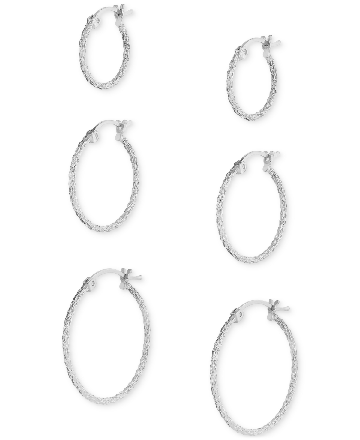 Macy's 3-pc. Set Diamond Cut Click Top Hoop Earrings In 18k Gold Over Sterling Silver Or Sterling Silver In Silver