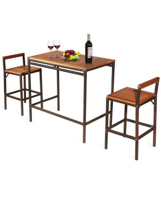 3 Pieces Patio Rattan Wicker Bar Dining Furniture Set