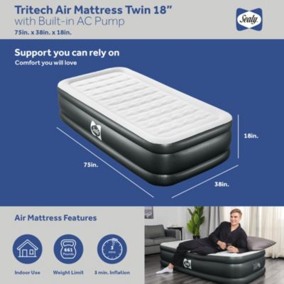 Tritech Twin Sized 18" Air Mattress Bed 2 Person w/Built-In AC Pump & Bag