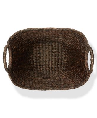 Large Laundry Boat Basket with Handles - Espresso, Woven Water Hyacinth Storage Tote for Blankets, Bathroom, Bedroom, Living Room